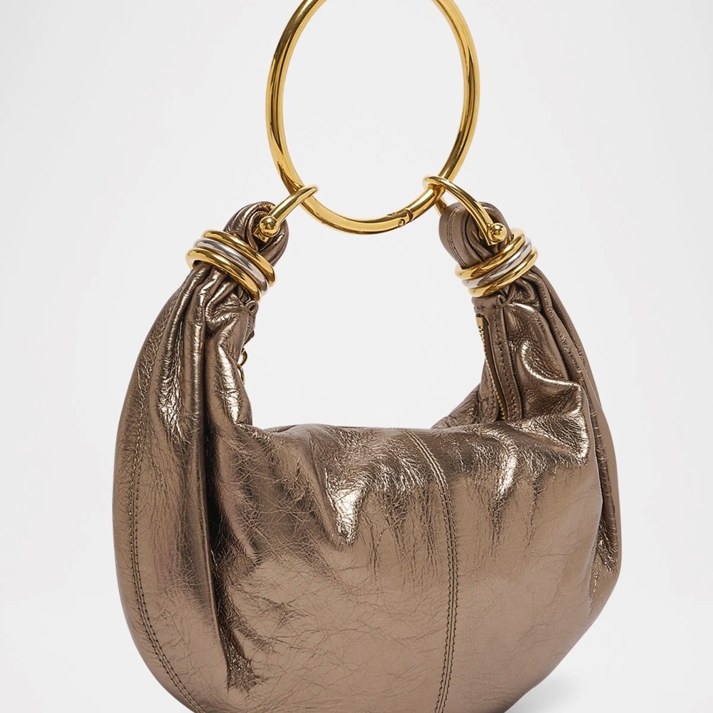 Chloé Bracelet Embellished Metallic Leather Shoulder Bag - Shiny Grey